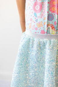 Aqua Sequin Twirl Skirt