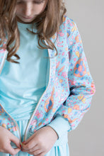 Load image into Gallery viewer, Blue Retro Unicorns Satin Jacket