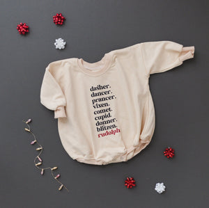 Reindeer Names Sweatshirt Romper