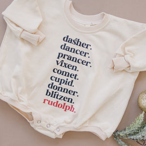 Reindeer Names Sweatshirt Romper