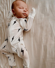 Load image into Gallery viewer, Bamboo Zip Pajamas | White &amp; Black Lightning Bolt