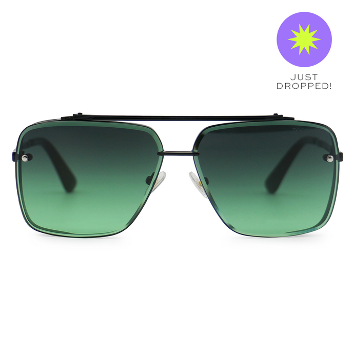 Bella - Dark Green Oversized Squared Aviators